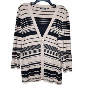 Elementz Womens Striped Pullover Sweater Cotton Blend Black‎ Beige Size 1X